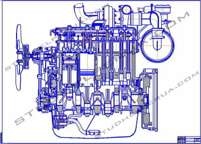 Двигатель 4ЧН12/14. Продольный разрез (СМД-21)